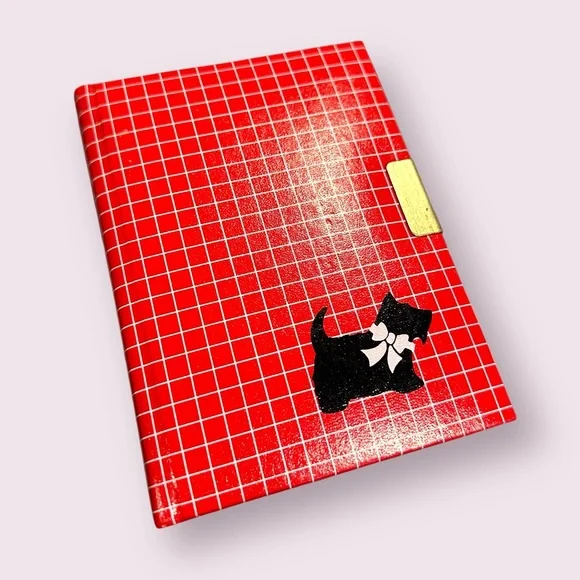 Vintage Made In Italy Red Plaid Scotty Dog Locked Daily Journal Diary - Picture 2 of 14